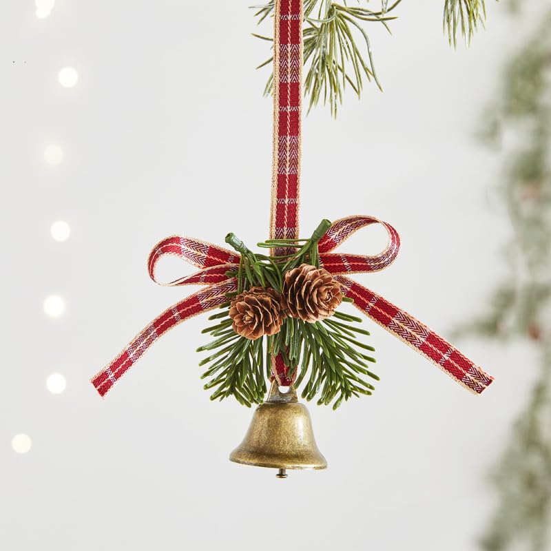 HASTHIP® 2 Pcs Christmas Wreath Bows with Jingle Bells and Pinecone Hanging Christmas Tree Topper