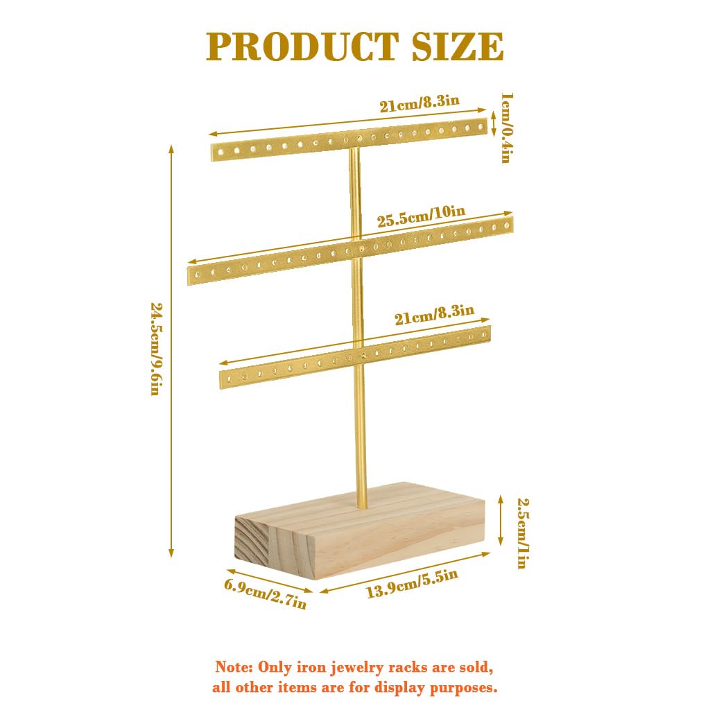 HASTHIP Earring Display Organizer for Desk and Dresser with 52 Holes and Wooden Base | Metal Jewelry Holder