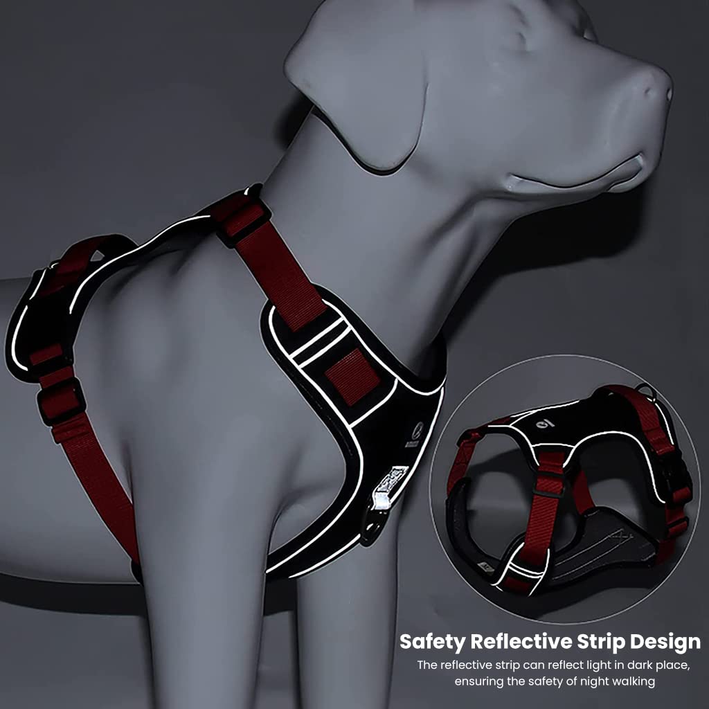 SANNIDHI Red No Pull Dog Harness for Easy Control with 2 Metal Leash Buckles and Reflective Strips