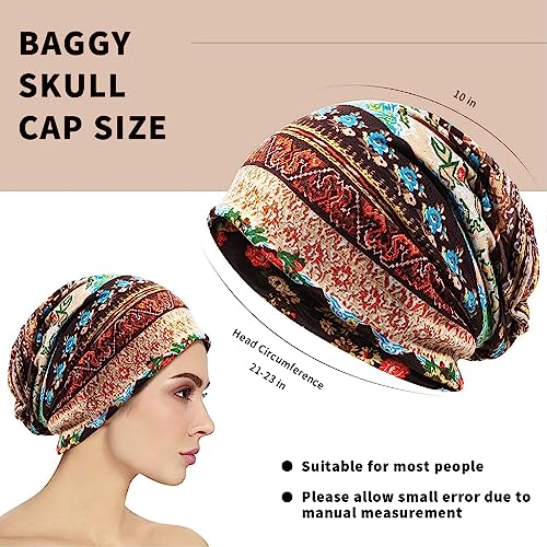 PALAY® Slouchy Chemo Beanie for Women Boho Print Bandana Skull Fashion Soft Stretch Scarf Casual Saggy Head Scarves All Seasons Use 2PCS