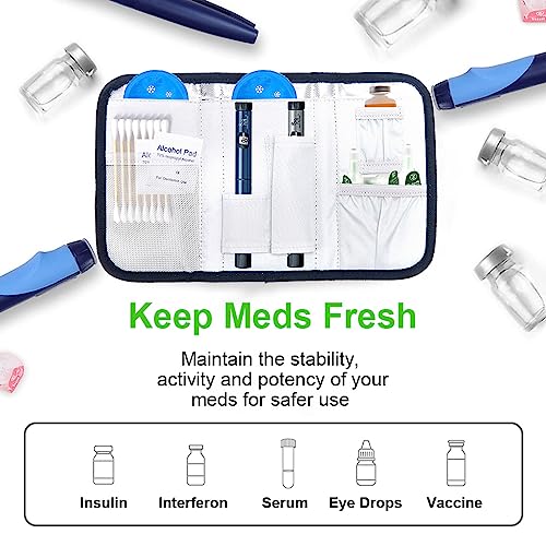 HANNEA® Insulin Cooler Travel Case with 4 Reusable Ice Packs Medical Cooler Bag with Multi Pocket for Diabetic Medication Portable Zipper Cool Case for Insulin