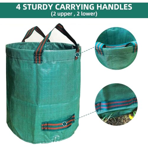 HASTHIP® Heavy Duty Garden Waste Bag 300L Reusable Leaf Yard Trash Container 80 Gallon PP Debris with Reinforced Handles for Lawn Tool Storage Organic Collection 3PCS
