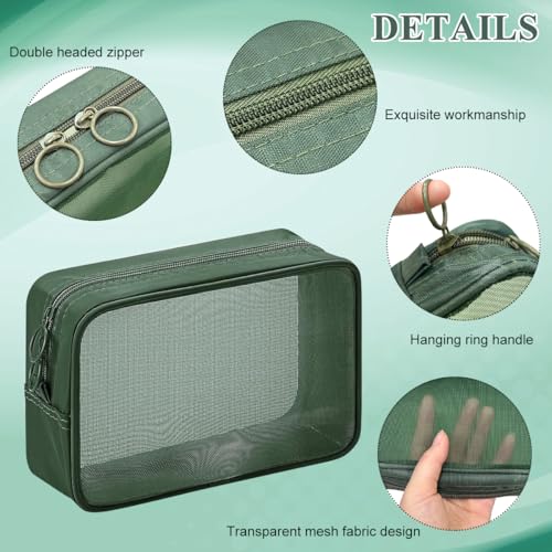 MAYCREATE® Makeup Organizer Bag 8PCS Set Mesh Toiletry Pouch Combo 4 Sizes Zipper Cosmetic Bags Cash Pouches Accessories Organizer Green