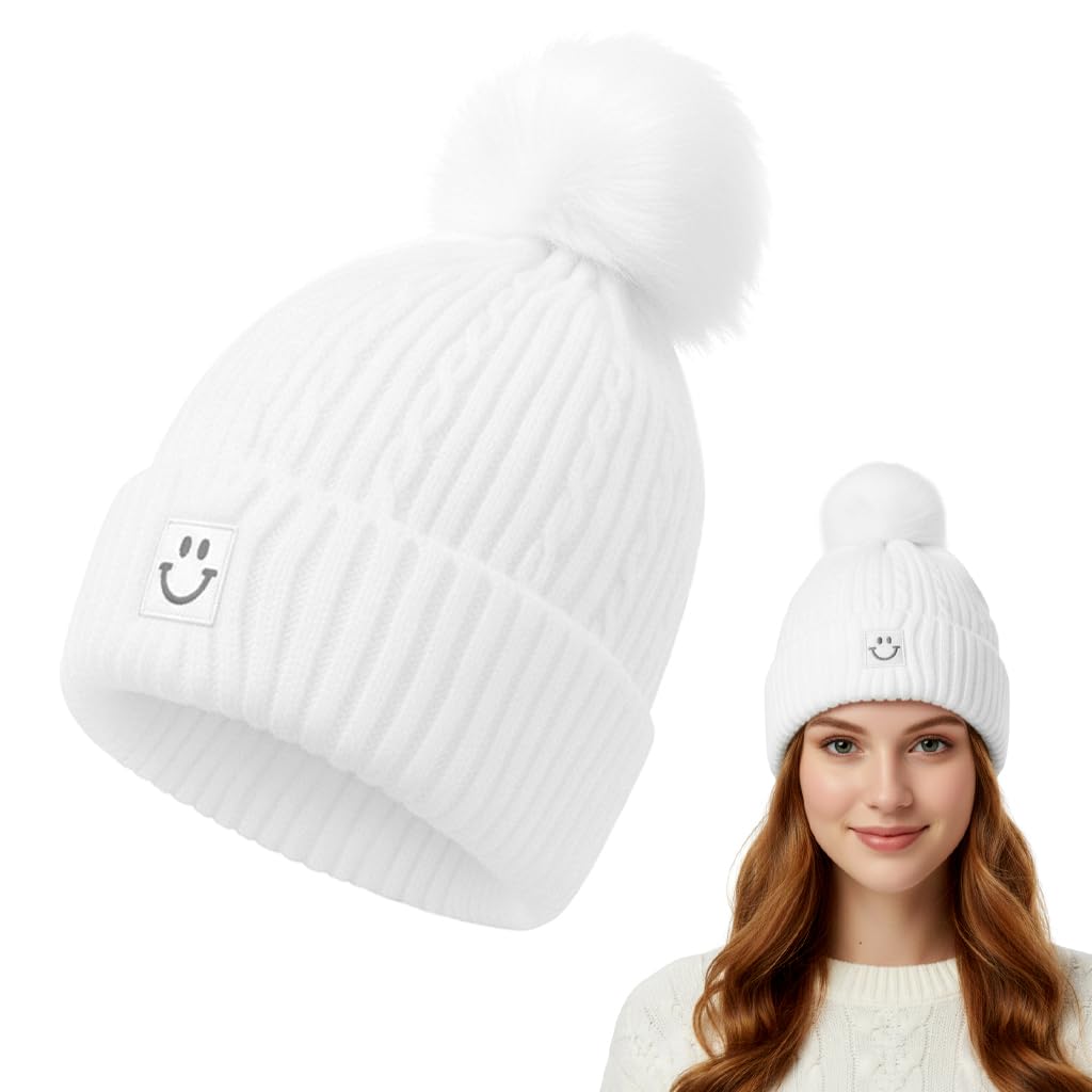 Zibuyu Winter Caps for Women with Thick Wool Yarn and Pom Pom | Warm Ear Coverage Beanie