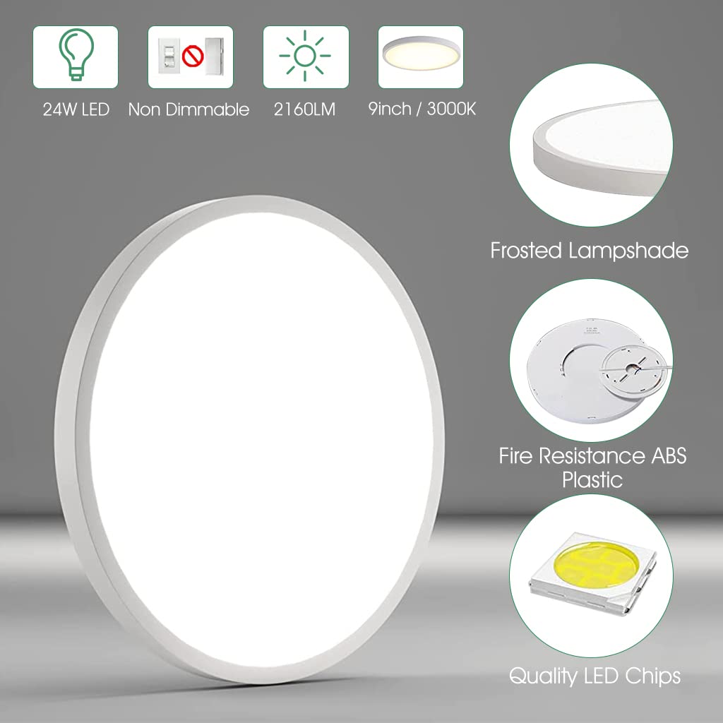 ELEPHANTBOAT® 24W Ceiling Light-9 inch Flush Mount LED Ceiling Lights, Modern Round Ultra Thin Led Ceiling Surface Lights for Living Room Bedroom Kitchen Basement Lighting Fixture, 6500K(White)