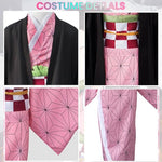 PATPAT® Anime Cosplay Nezuko Halloween Costume for Girls Kimono Anime Nezuko Costume Kids Outfit Black Robe Pink Kimono Uniform Full Cosplay Set Demon Slayer Kids Costume Christmas Gifts, Size 120CM