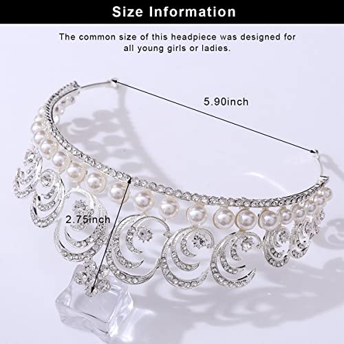 PALAY® Crown for Women Queen Rhinestone Pearls Crown Crystal Princess Crown Tiara Parties Crown for Ladies Girls Bride Hair Accessories Tiara