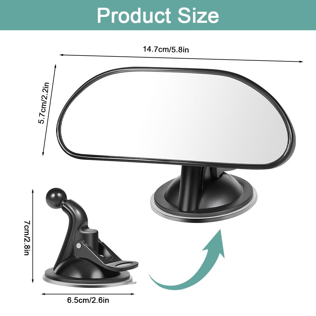 STHIRA Baby Car Rear View Mirror for Monitoring with 360° Adjustable Suction Mount | 14.7×5.7cm HD Wide Angle Infant Safety View
