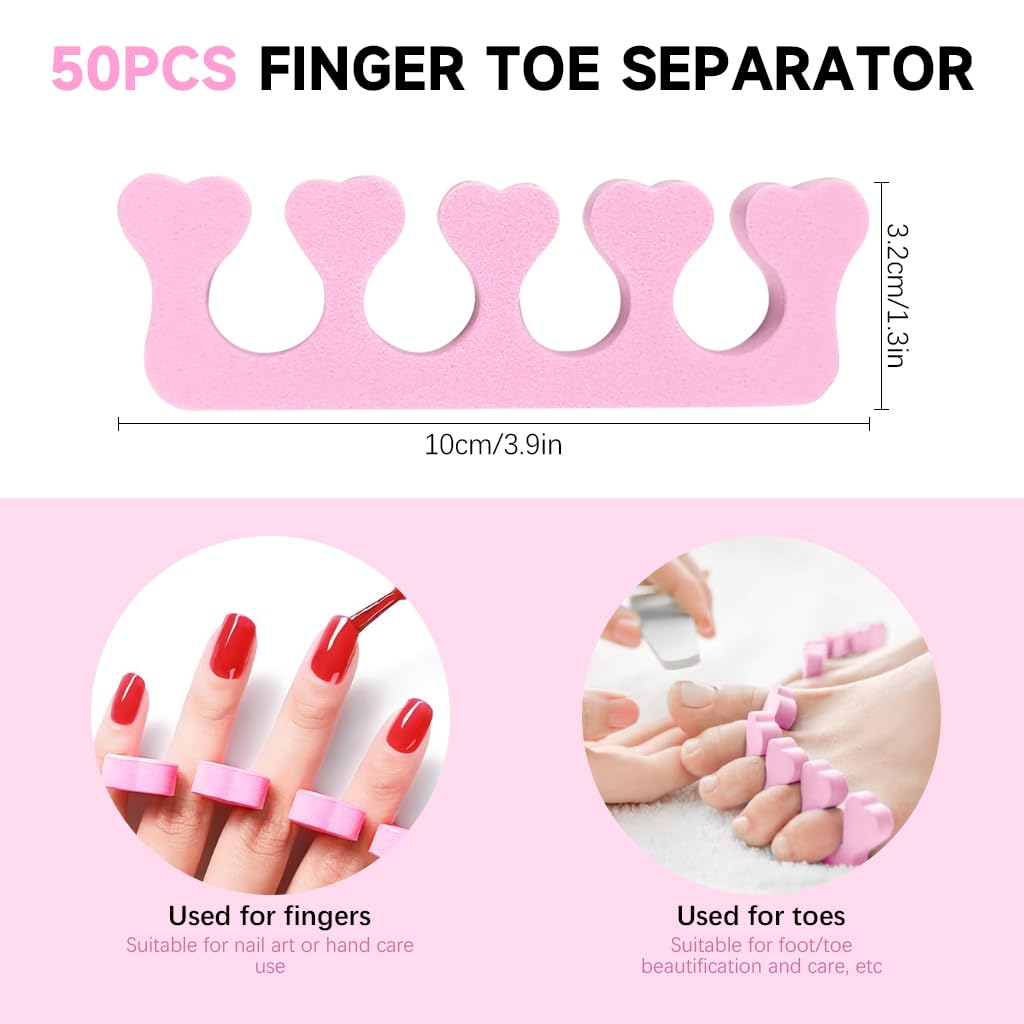 MAYCREATE Sponge Toe Separators for Pedicure and Manicure 50pcs with Ergonomic Foam Design | Pink