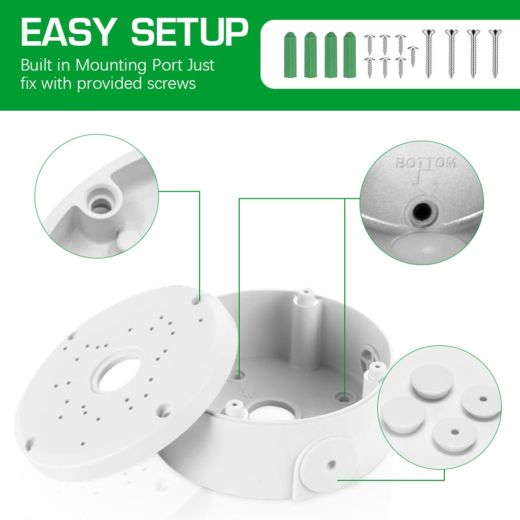 ZORBES Waterproof Bullet Security Camera Mount Bracket for Outdoor CCTV with 3.94x1.89 in White ABS Junction Box | Hides Cables and Resists Rain