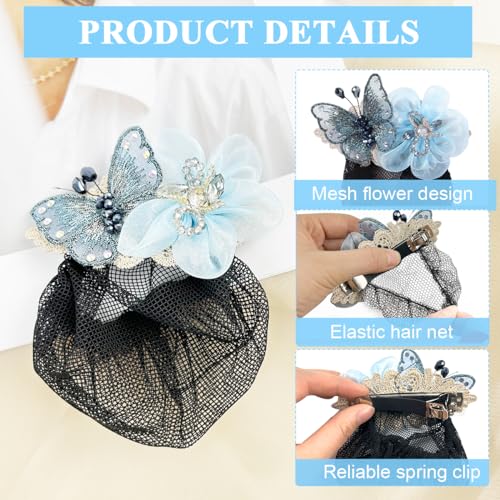 MAYCREATE® Women Hair Clip Butterfly Decal Bun Net Hairnet for Work Daily Dancer Nurse Blue 3PCS