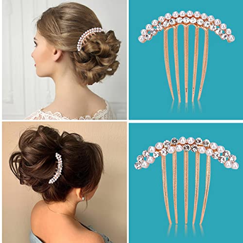 PALAY® 6PCS Pearl Claw Hair Clips Side Comb Rhinestone French Hairpins Metal Decorative Bun Accessories for Women Girls Gift