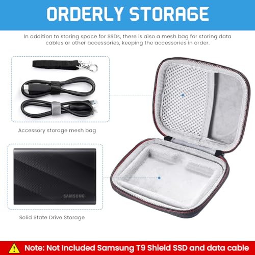 Zeitel® Hard Carrying Case for Samsung T9 Portable Solid State Drives 1TB 2TB 4TB Storage EVA Waterproof SSD Travel Bag Accessory with Handstrap No Included Black 2PCS