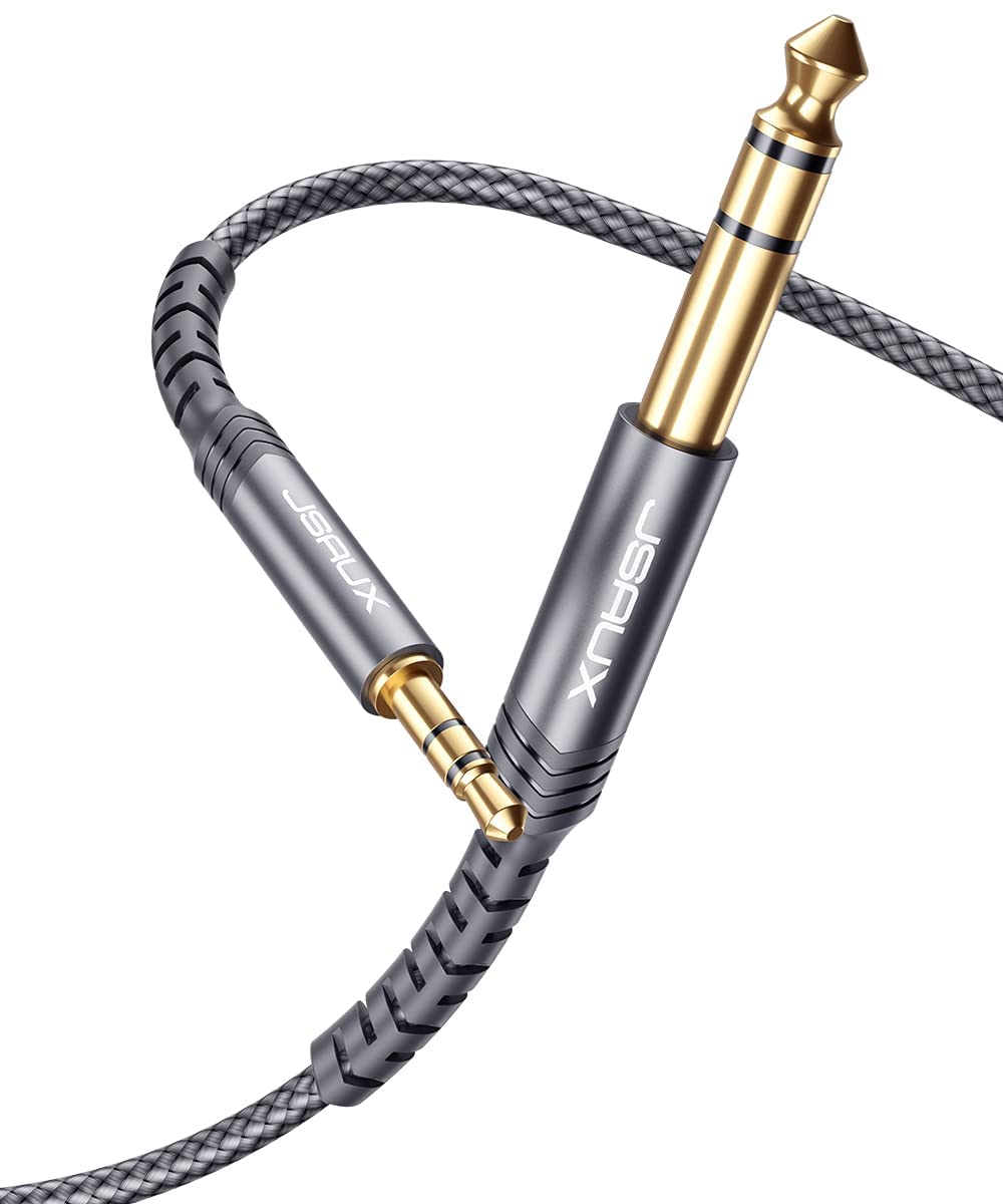 JSAUX 3.5mm to 6.35mm Stereo Audio Cable 3.9ft for Guitar and Speaker featuring 24k Gold Plugs & Braided Nylon Design