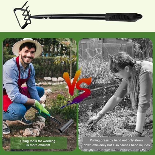 HASTHIP Gardening Weeder and Hoe Tool 19.6 inches Long Handle Weeder Tool 4-Claw Manual Weeder Manganese Steel Multipurpose Weeder Gardening Weeder Hoe Tool