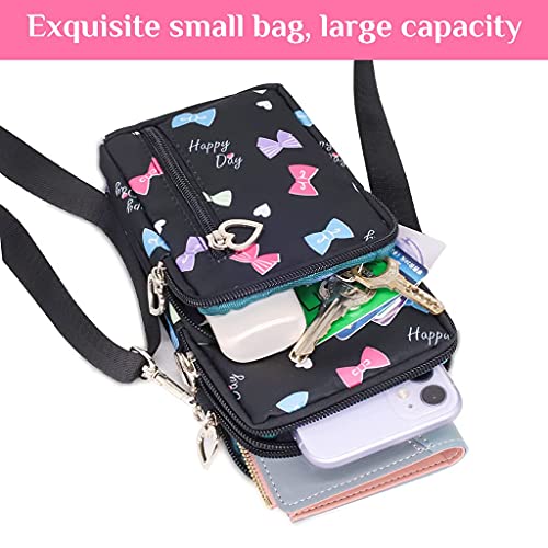 PALAY® Small Cross Body Bags Multifunctional 3 Layers with Bow Pattern Sling Bag for Women Girls Accommodate Phones Less Than 7.2 inches Cell Phone Purses Travel Sport Pouch Shoulder Bag