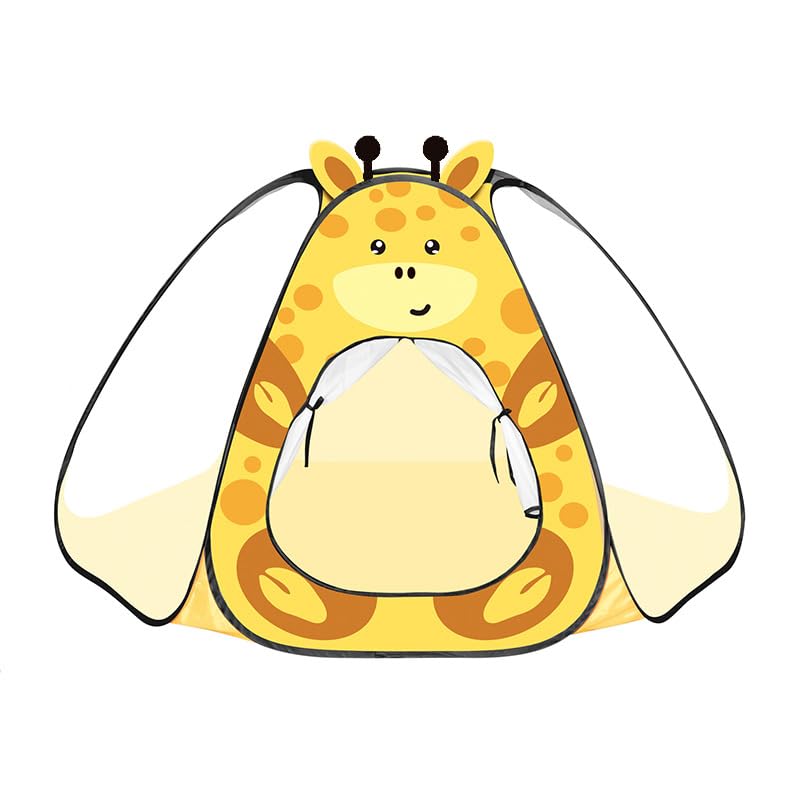 PATPAT® Pop-up Kids Play Tent Indoor Yellow Cartoon Giraffe City Camping Tent for 1-2 Kids, Breathable Mesh Panels, Outdoor/Indoor Game Tent House with Roll Up Curtain, 150x138x85cm