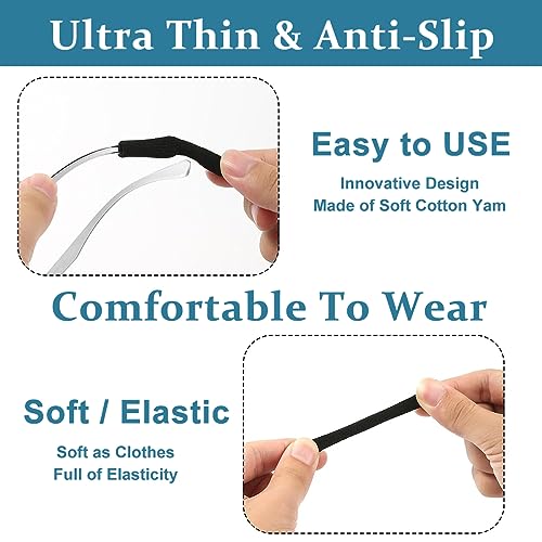 HASTHIP® 2 Pairs Specs Holder Glasses Ear Cushion Black Non-Slip Elastic Eyeglasses Temple Tips Sleeves Retainer Soft Comfortable Knit Fabric Sunglasses Grips for Eyewear 3PCS