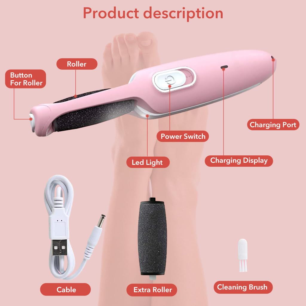 HASTHIP Callus Remover for Feet Electric USB Rechargeable Cordless Foot for Callus & Dead Skin Removal Ajustable Power Cordless Pedicure Device for Foot Callus & Feet Care