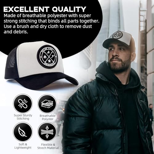 Proberos® Mens Sun Cap Mesh Baseball Adjustable Snapback Fashion Outdoor Sports Head Hat for Hiking Fishing Running Beach UV Protection Breathable Durable Fabric 2PCS Black/White