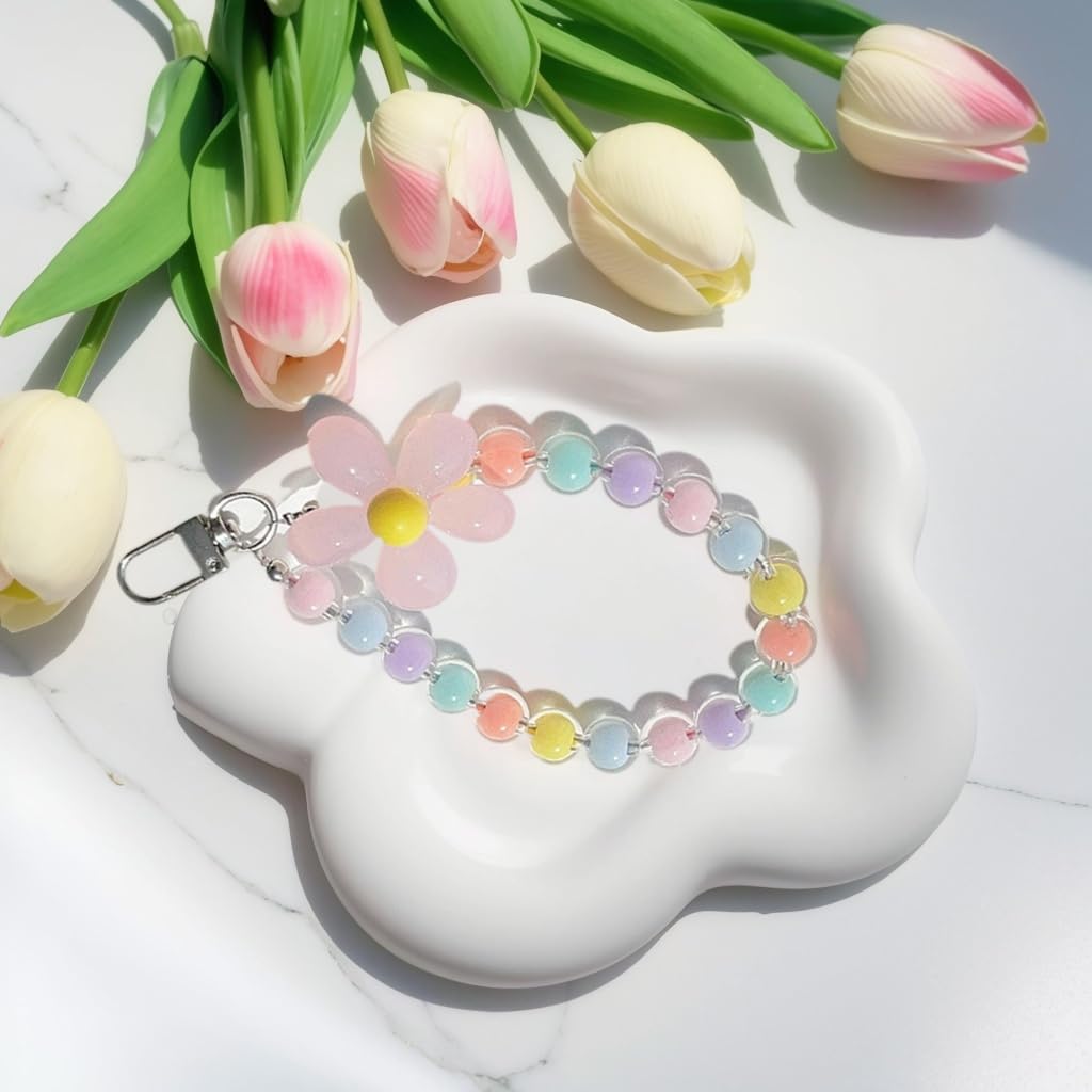Zibuyu Phone Charm with Flower and Jelly Beads for Girls featuring Metal Buckle Grip | Colorful Phone Chain Accessory