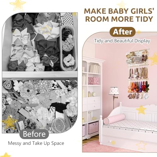 SNOWIE SOFT Hair Accessories Organizer Rack Wall Hanging Storage Rack for Hair Clips Headbands Silk Scarf Hair Ties Hair Bands Girls Hair Accessories Organizer Rack