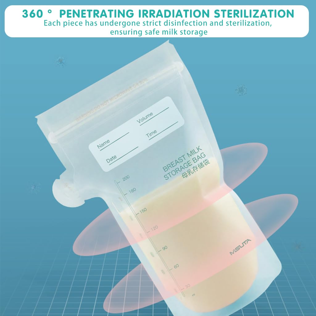 SNOWIE SOFT Breast Milk Storage Bags 60pcs 200ml with Dual Zip Lock and Scale Marking