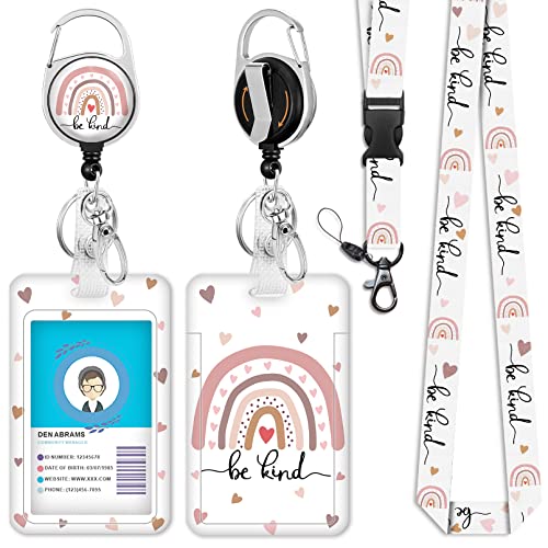 OFIFO Lanyard for ID Card, Fashionable Rainbow Print ID Badge Holder Keyring with 23-inch Strong Retractable Reel, Detachable Neck Lanyard & Quick Carabiner for Keys, Badges, Door Cards