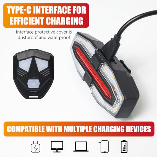 Proberos® Waterproof Bike Tail Turn Signal Light with Remote Control High Brightness Dual Color LED Warning 3 Modes USB Rechargeable for Motorcycle 2PCS