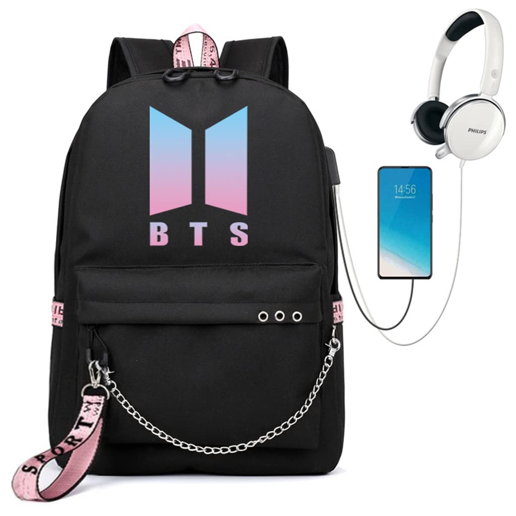 SANNIDHI  Kpop BTS Bangtan Boys Casual Backpack Daypack Laptop Bag School Bag Bookbag Shoulder Bag with USB Charging Port(Black 3)