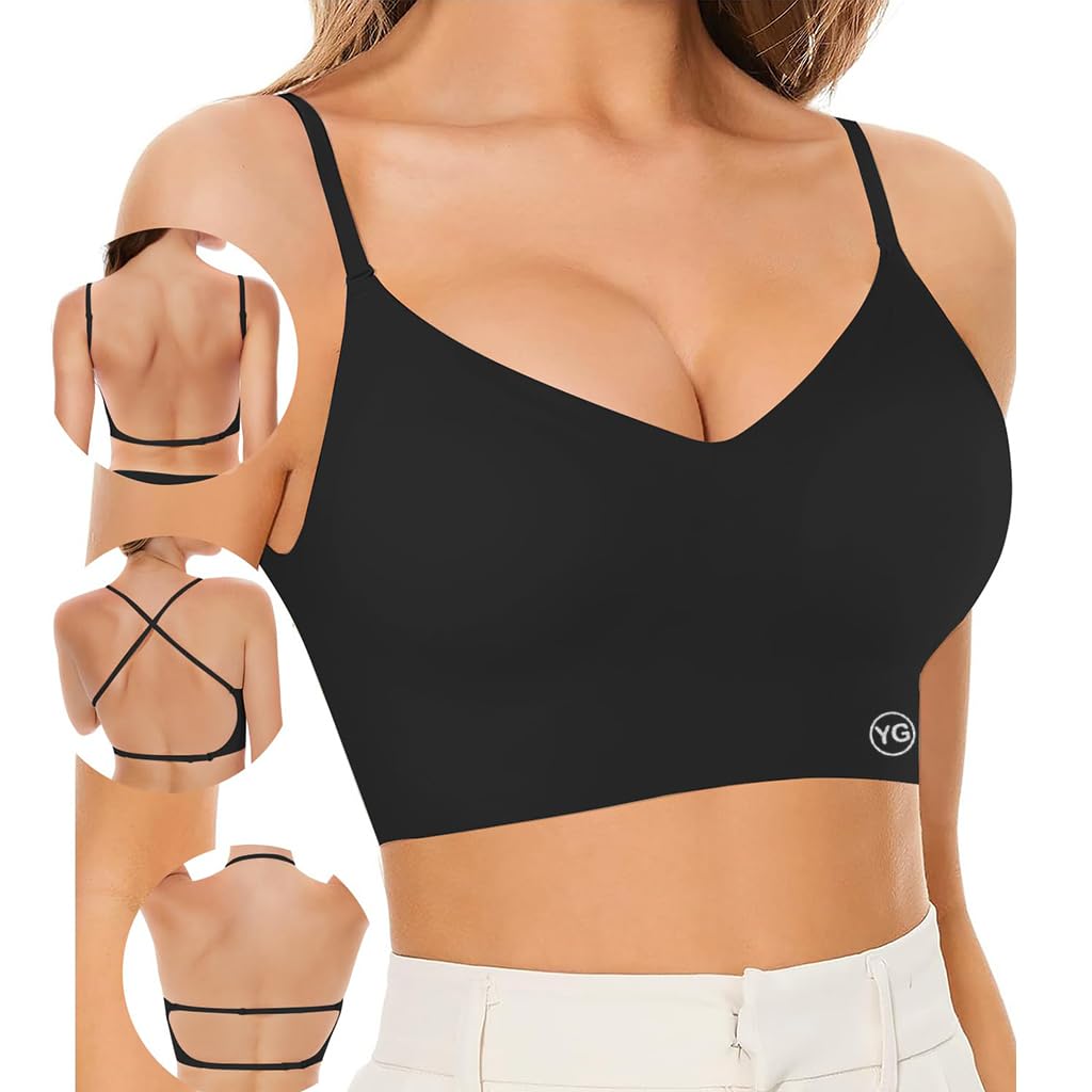 PALAY® Women's Low Back Seamless Bras Backless Multiway Convertible Adjustable Strap Halter Lifting Bra Spaghetti Strap Wire-Free with Padded Removeable, M