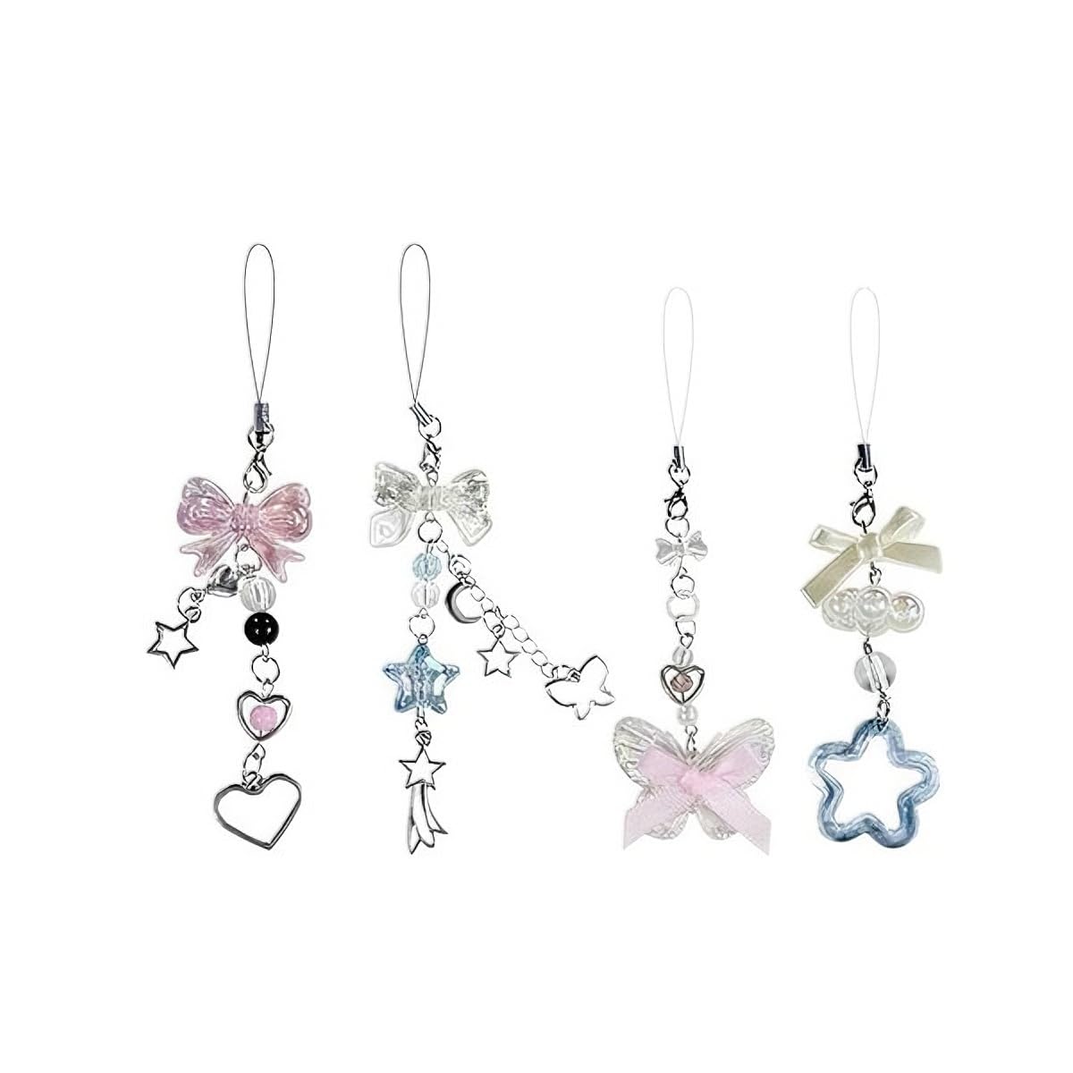Zibuyu Phone Charms Set for Girls featuring Cloud, Star, Bow and Moon Designs | 4Pcs Acrylic