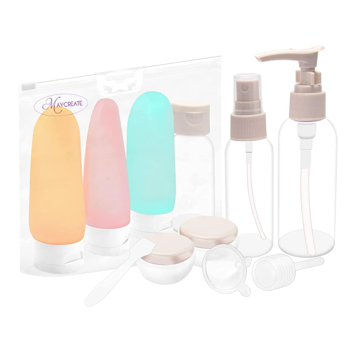 MAYCREATE® Travel Bottles for Toiletries, 11pcs Set Leak Proof Squeeze Bottle for Travel, Spray Bottles & Cream Jars Kit, Refillable Containers Dispenser Bottle for Shampoo Lotion Conditioner