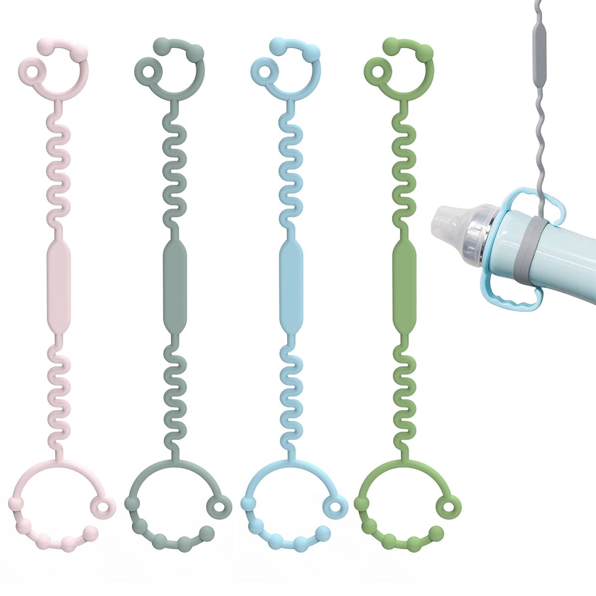 SNOWIE SOFT Pacifier Chain for Baby with Dual Head Closure Buckles 4pcs 52.5 in Silicone Strap