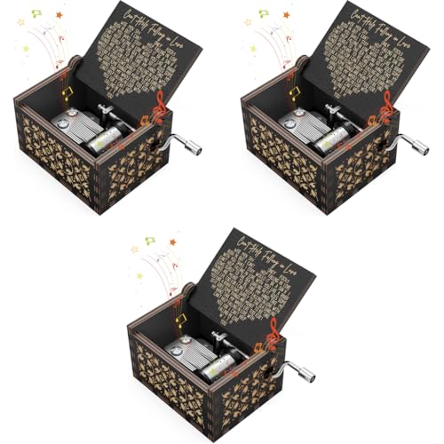 PATPAT® Wooden Vintage Hand Crank Music Box Romantic Gift Cant Help Falling in Love Engraved Kids Toy Desk Decoration 3 PCS