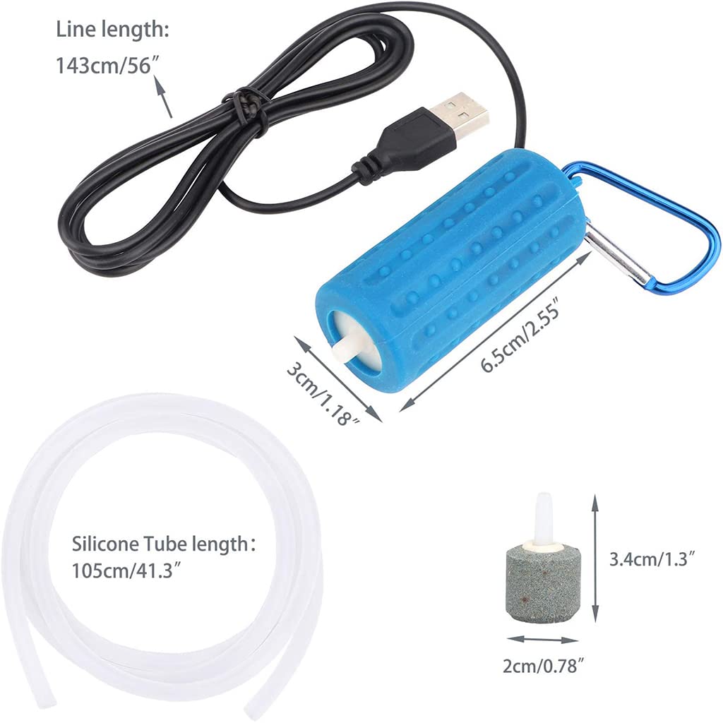 Qpets  Quietest Portable Aquarium Air Pump - Air Stone and Hose Included - Low Power Usage - USB Air Pump - Air Pump for Aquarium - Aquarium Oxygen Pump