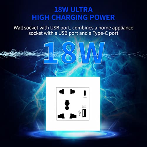 HASTHIP® 18W Wall Socket Type C & 3.6A USB Wall Socket Wall Charger with USB Type C & Type A Ports, USB Charger for iPhone/iPad/Samsung/LG/HTC/Android Devices(White)
