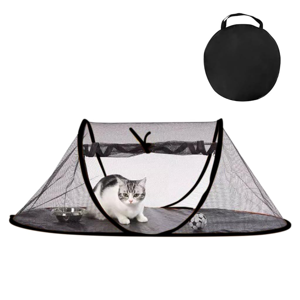 Qpets® Cat Tent, Pet Tent for Cat House Dog Bed Summer Mesh Cat Tent with Zipper Door, Foldable Outdoor Pop-out Pet Tent Breathable Sleep Dog Bed - 43.3 X 23.6 X 15 Inches, Black