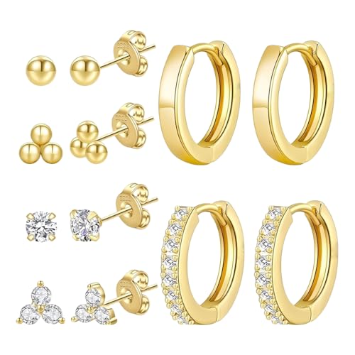 SANNIDHI® 6 Pairs Earring Sets for Women Gold Plated Stud Earring for Women Hypoallergenic Earrings Cubic Zirconia for Woman