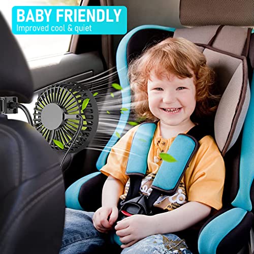 Verilux® USB Fan for Car Back Seat Headrest Mounted 5V Mini with 3 Speed Flexible Arm Switch Controller Baby Passengers Plug and Play 2PCS