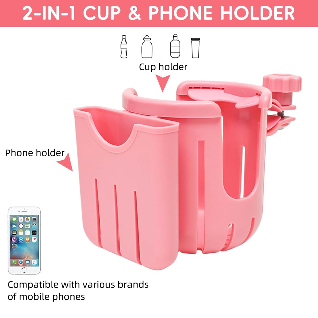 Proberos Water Bottle Holder for Bikes with 2 in 1 Phone Mount featuring Screw Fix Clamp | Pink