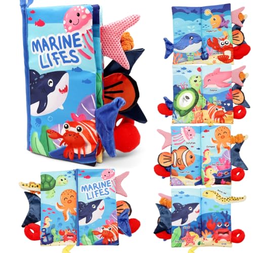 SNOWIE SOFT® Sea Theme Cloth Books for Babies 0 to 3 Years, Soft Toys Sensory Books for Babies 6-12 Months, Early Educational Activity Baby Book, Touch Crinkle Waterproof Baby Toy for Travel Essential