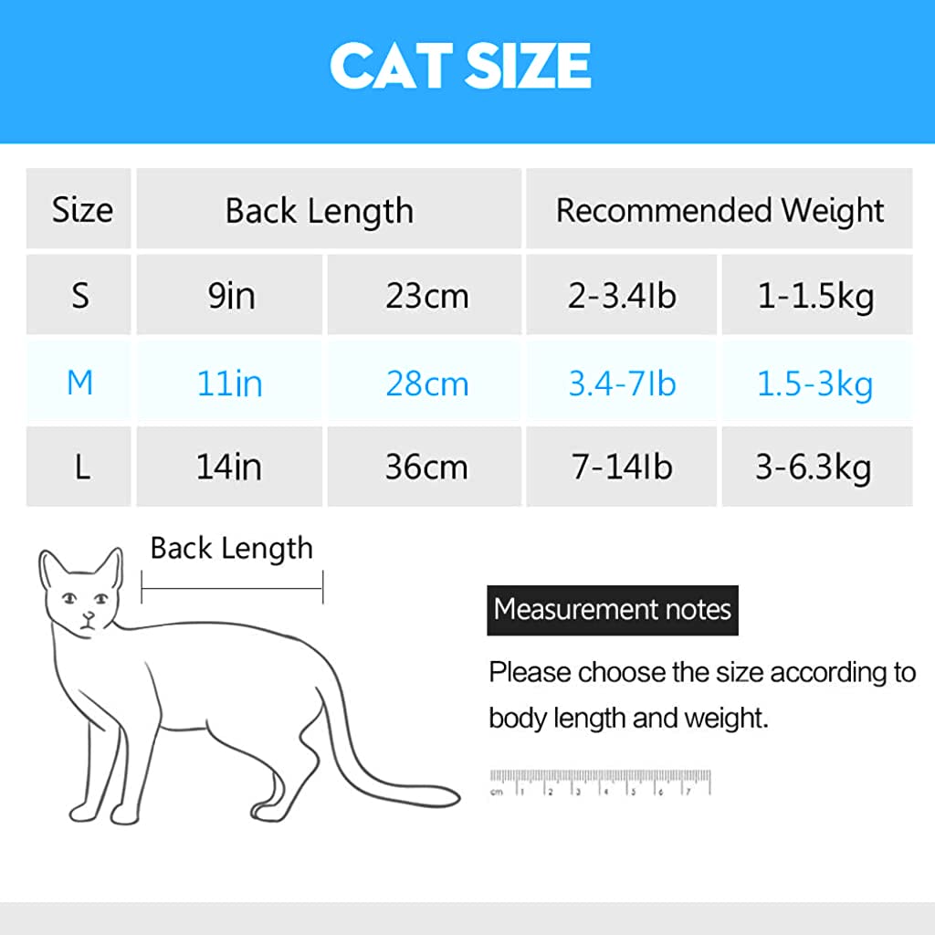 Qpets Cat Recovery Suit for Post Surgery Healing with Adjustable Velcro Closure | Cotton Fabric Size M