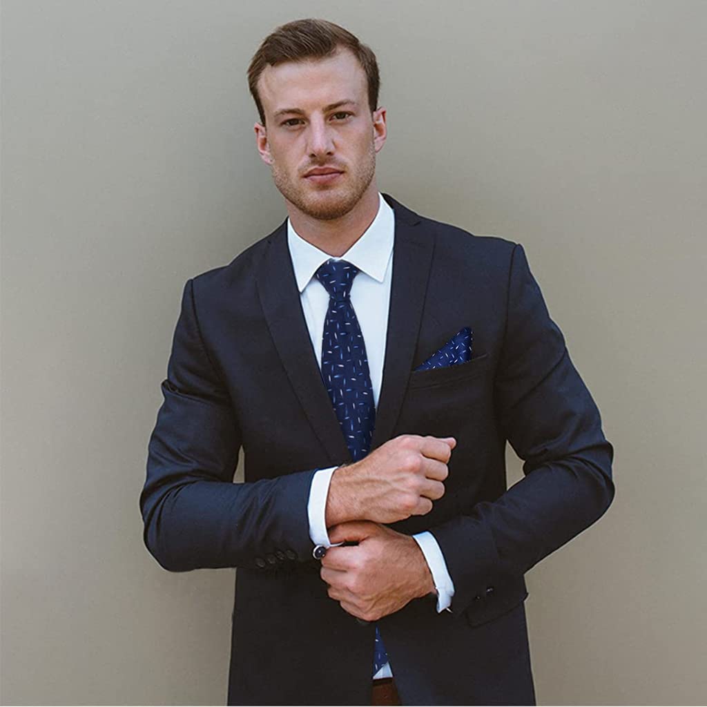 GUSTAVE Tie Set for Men with Pocket Square Cufflinks and Tie Clip | Blue Jacquard Formal Accessory