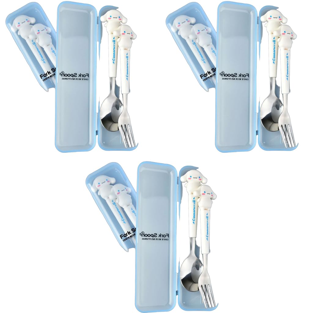 Supvox Spoon Fork Combo Set 6PCS for Kids Lunch Box with Cinnamoroll Design | 7.87 in