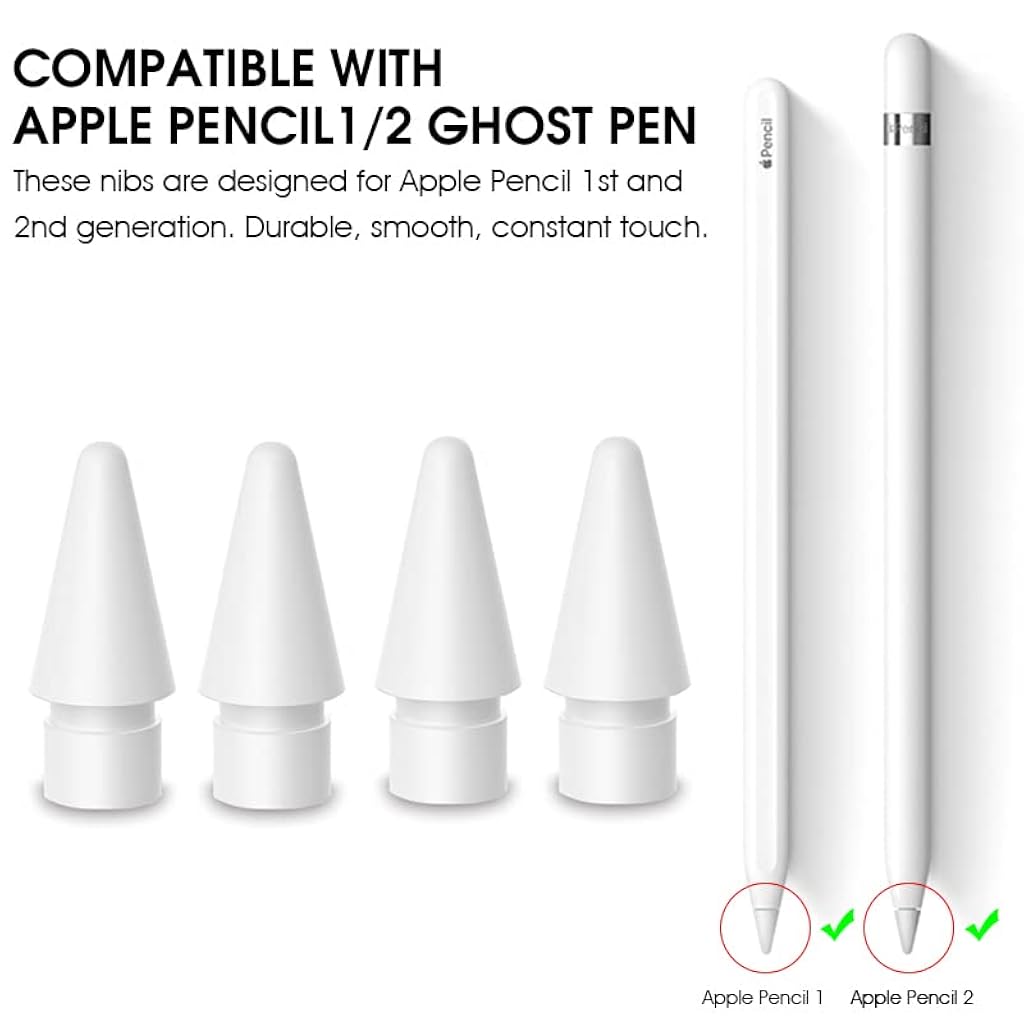 ZORBES® 4 Pack Replacement Tips for Apple Pencil 1st Gen & 2nd Gen, iPad Pro Pencil- White