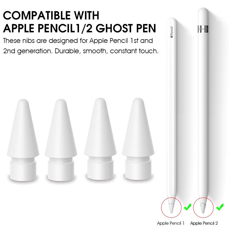 Zeitel Replacement Tips for Apple Pencil 1st and 2nd Gen with Smooth Precise Nibs | 4 Pack