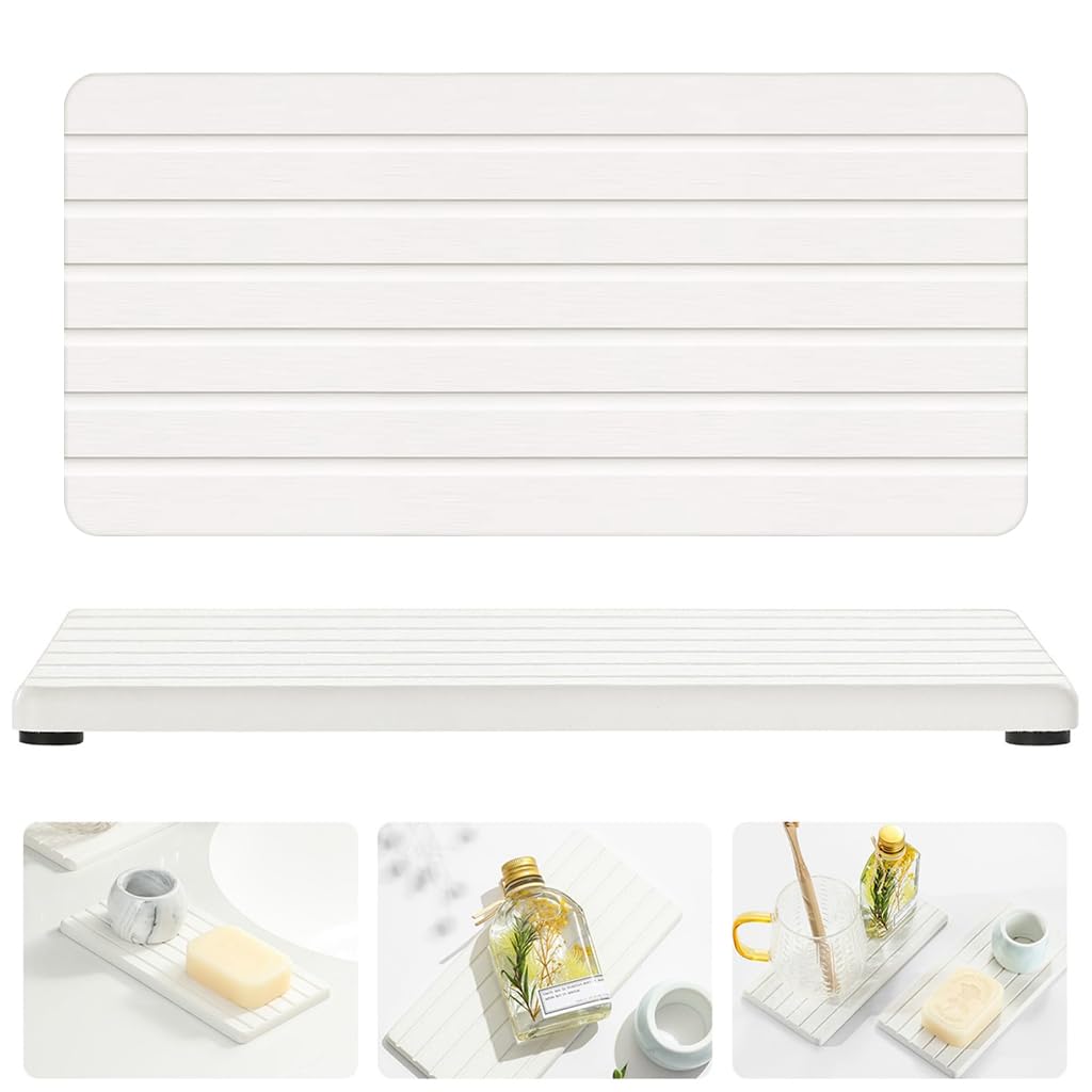 Zibuyu Water Absorbent Diatomite Coasters for Bathroom and Kitchen with 8 Anti Slip Feet featuring 21x10cm Pads | Quick Dry Countertop Protection