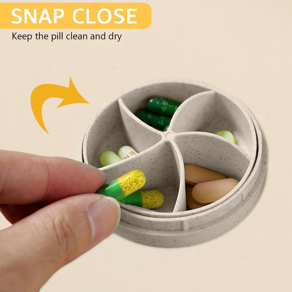 HANNEA Travel Medicine Box with 5 Compartments for Vitamins | Compact 8x3cm Food Grade Plastic