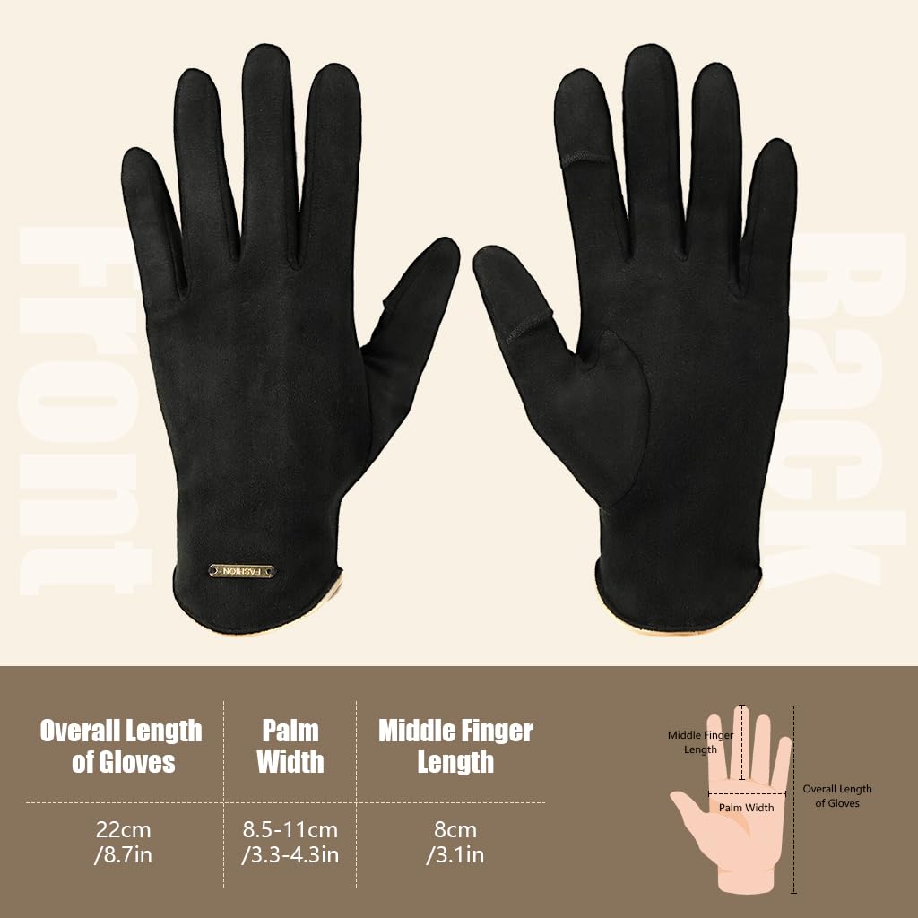 SANNIDHI Winter Gloves for Women with Open Index Finger and Warm Fleece Lining | Suede Black